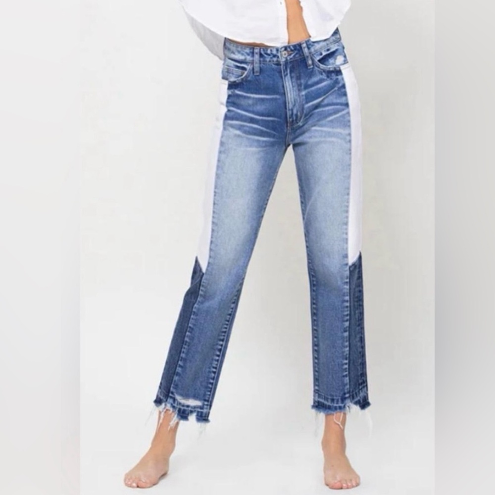 Altar’d State Vervet High-Rise Color Block Straight Leg Distressed Jeans Size 24